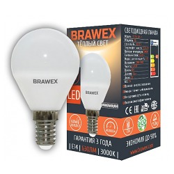 Лампа светодиод BRAWEX G45 шар 7Вт Е14 3000К