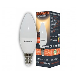 Лампа светодиод BRAWEX B35 свеча 7Вт Е14 3000К